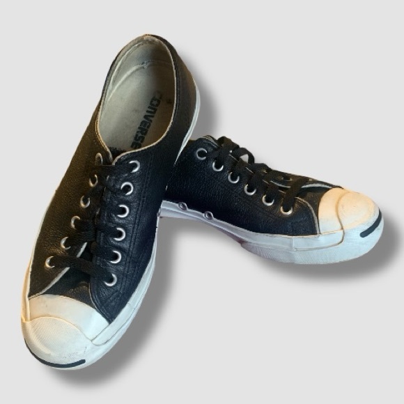 Converse Jack Purcell Black Pebbled Leather Low Top Sneakers Sz 7.5 - Picture 4 of 8